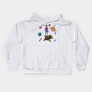 Outer space explorer on space turtle Kids Hoodie